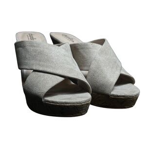 Charles by Charles David Tan Suede Wedge Sandals Size 8.5 Crisscross Cork Heels‎